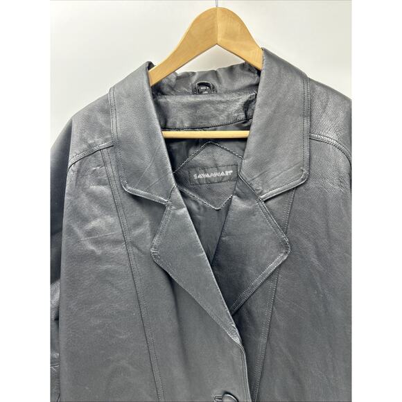 VINTAGE Savannah Women Black Leather Coat Jacket Size SMALL Retro Sleak Soft - Picture 3 of 11